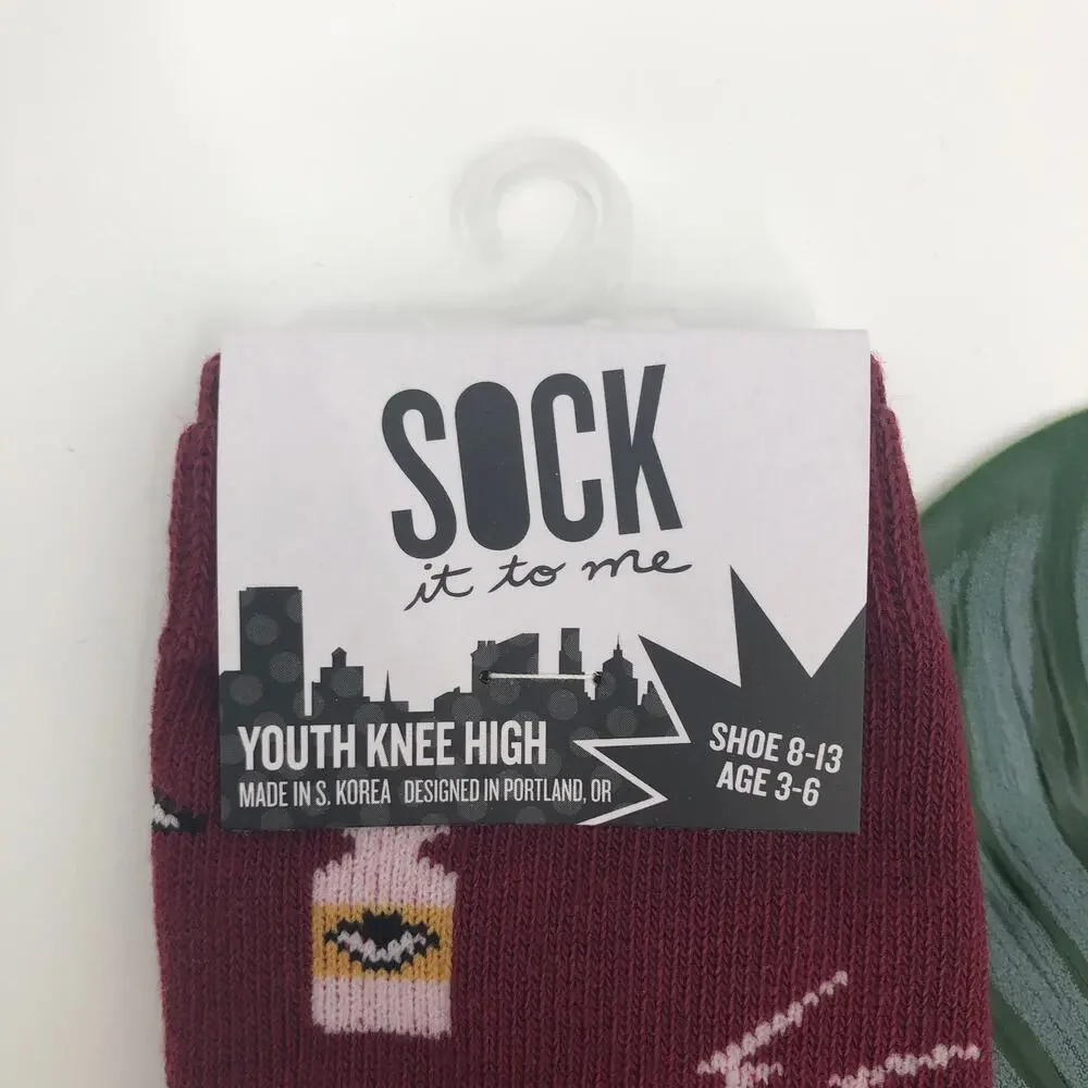 Sock It To Me Maroon Red Black Magic Hat Moon Spell Halloween Kids Knee Socks